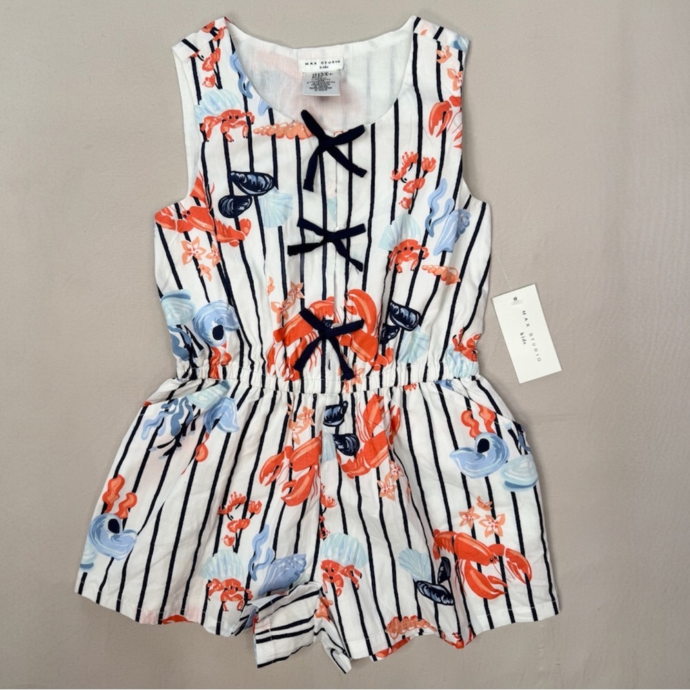 Max Studio Kids Girls Romper Size 5/6 Multicolor Striped Nautical Sea Life